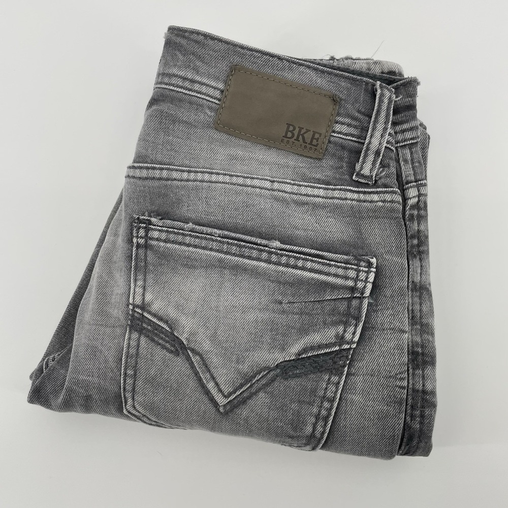 BKE Alec Jeans Men's 28x32 Gray Straight Leg Stretch Denim Light Wash Distressed